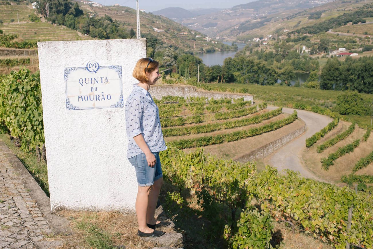 Blick von der Quinta do Mourão auf den Douro-Fluss und die Weinberge im Douro-Tal